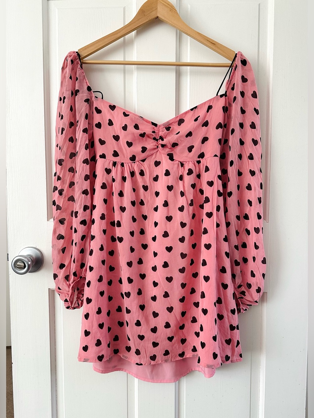 For Love & Lemons Tallulah Swing Mini Dress Silk Pink Hearts Coquette Size S - Picture 6 of 16